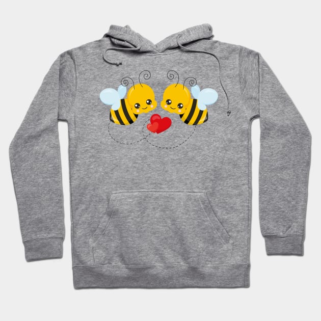 Cute Bee Valentine's day Design Hoodie by P-ashion Tee
